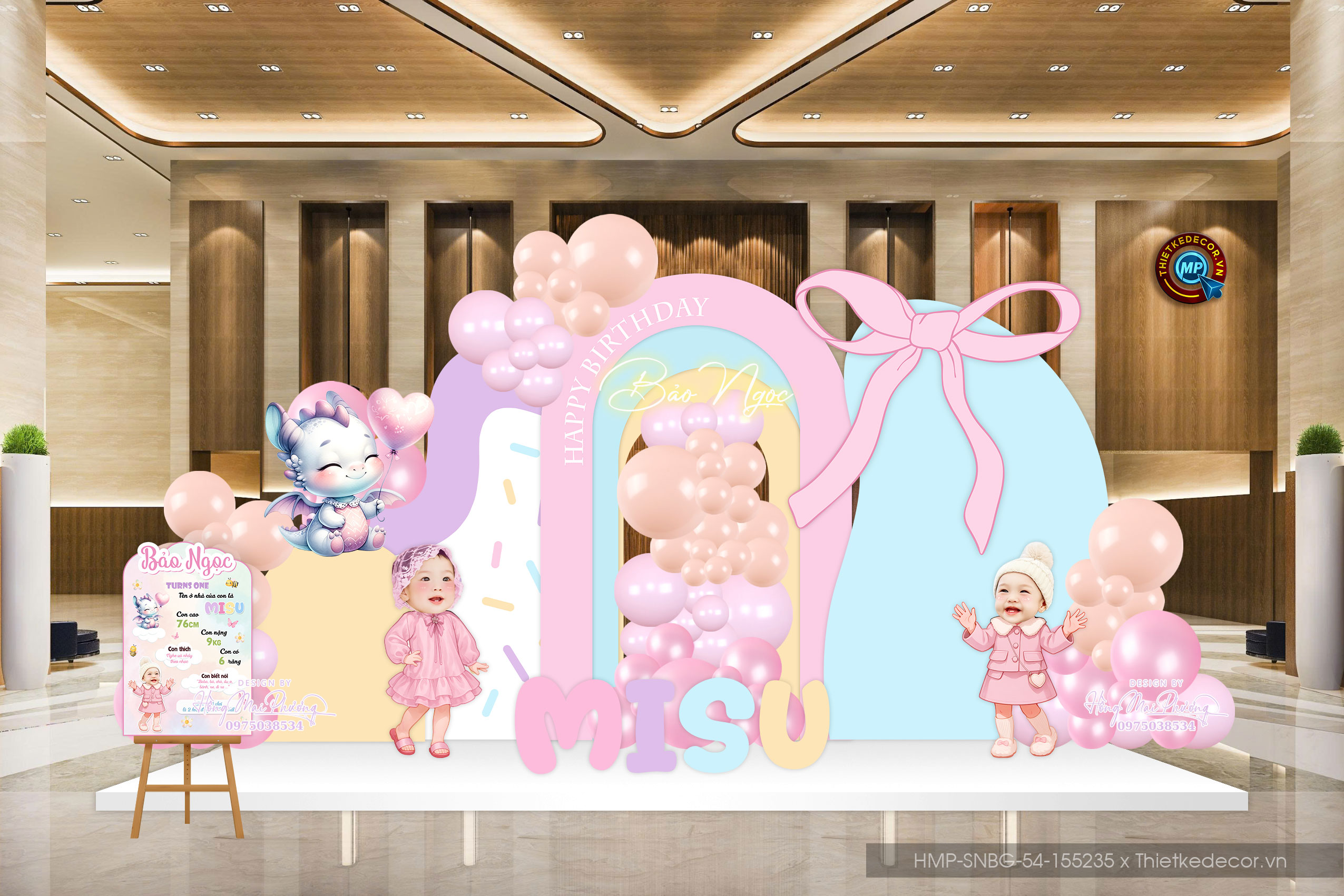 Backdrop sinh nhật cho bé gái đa sắc